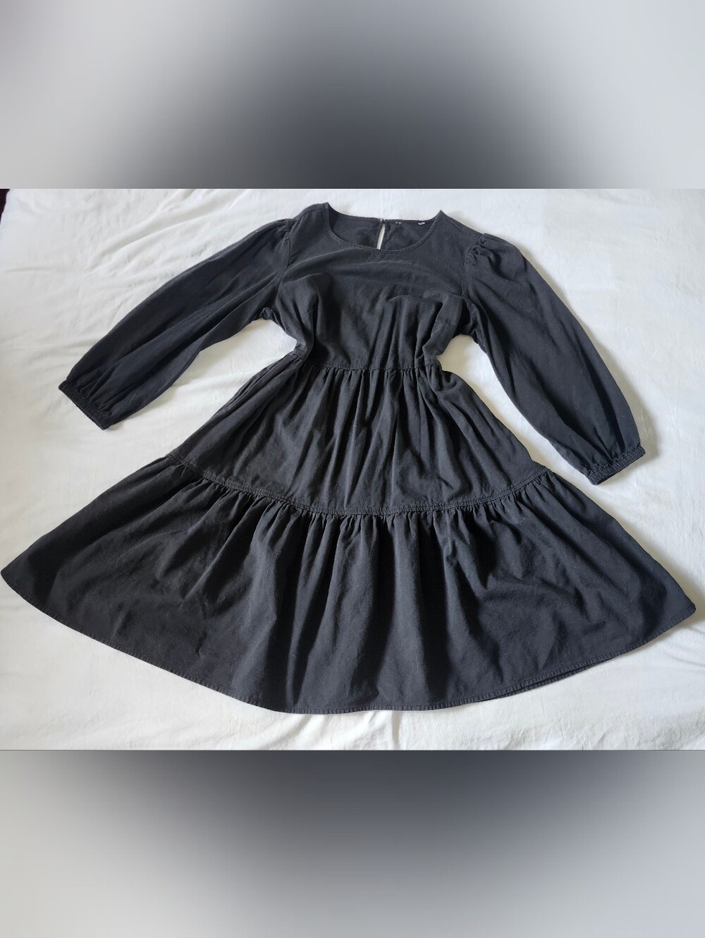 Vintage Style Black Long Sleeve Tiered Casual Dress